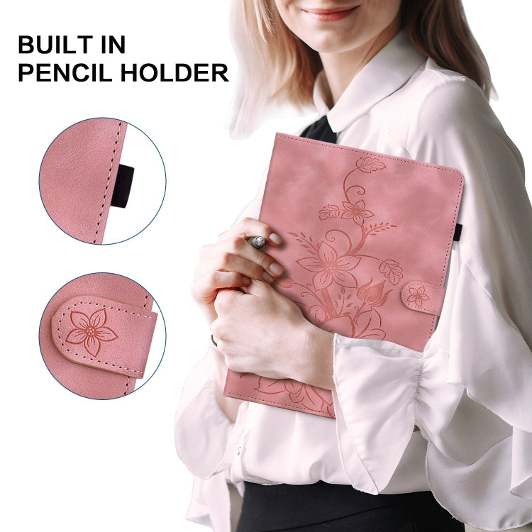For Lenovo Tab M11/Xiaoxin Pad 11 2024 Lily Embossed Leather Tablet Case(Pink) - Lenovo by PMC Jewellery | Online Shopping South Africa | PMC Jewellery | Buy Now Pay Later Mobicred
