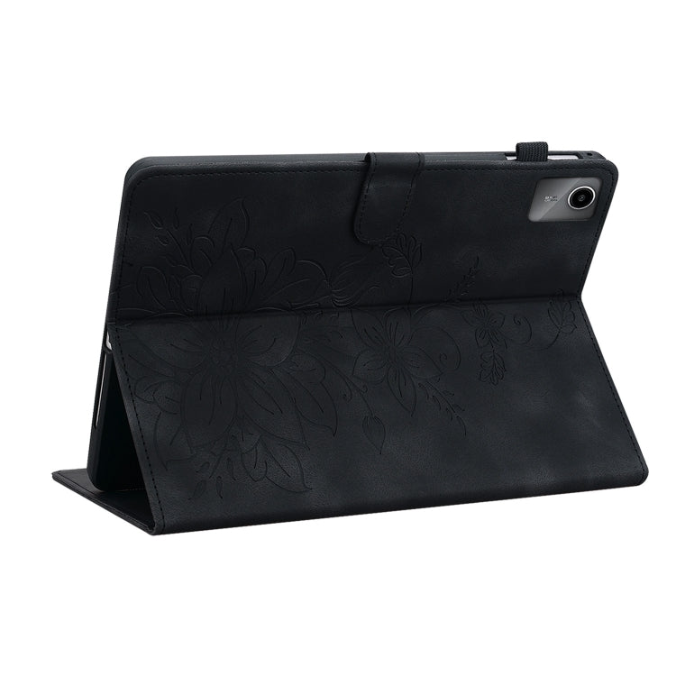 For Lenovo Tab M11/Xiaoxin Pad 11 2024 Lily Embossed Leather Tablet Case(Black) - Lenovo by PMC Jewellery | Online Shopping South Africa | PMC Jewellery | Buy Now Pay Later Mobicred