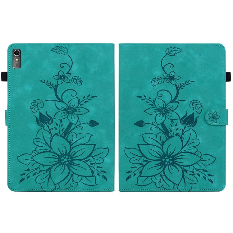 For Lenovo Tab M10 5G 2023 Lily Embossed Leather Tablet Case(Green) - Lenovo by PMC TechLife | Online Shopping South Africa | PMC TechLife | Buy Now Pay Later Mobicred