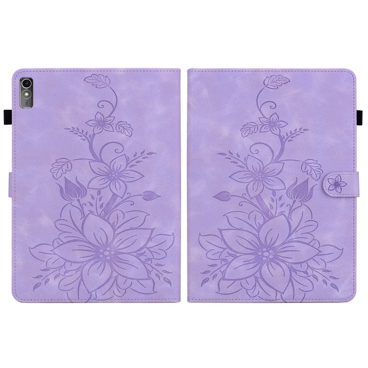 For Lenovo Tab M10 5G 2023 Lily Embossed Leather Tablet Case(Purple) - Lenovo by PMC TechLife | Online Shopping South Africa | PMC TechLife | Buy Now Pay Later Mobicred