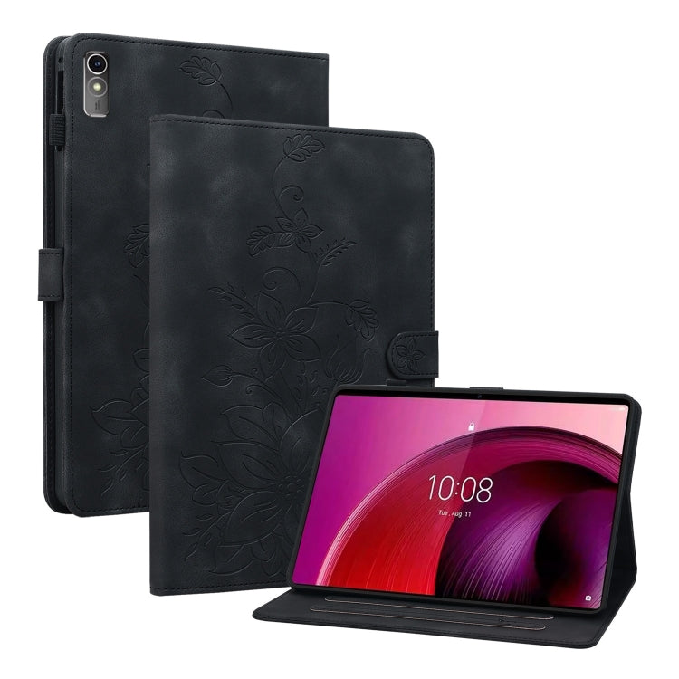 For Lenovo Tab M10 5G 2023 Lily Embossed Leather Tablet Case(Black) - Lenovo by PMC TechLife | Online Shopping South Africa | PMC TechLife | Buy Now Pay Later Mobicred