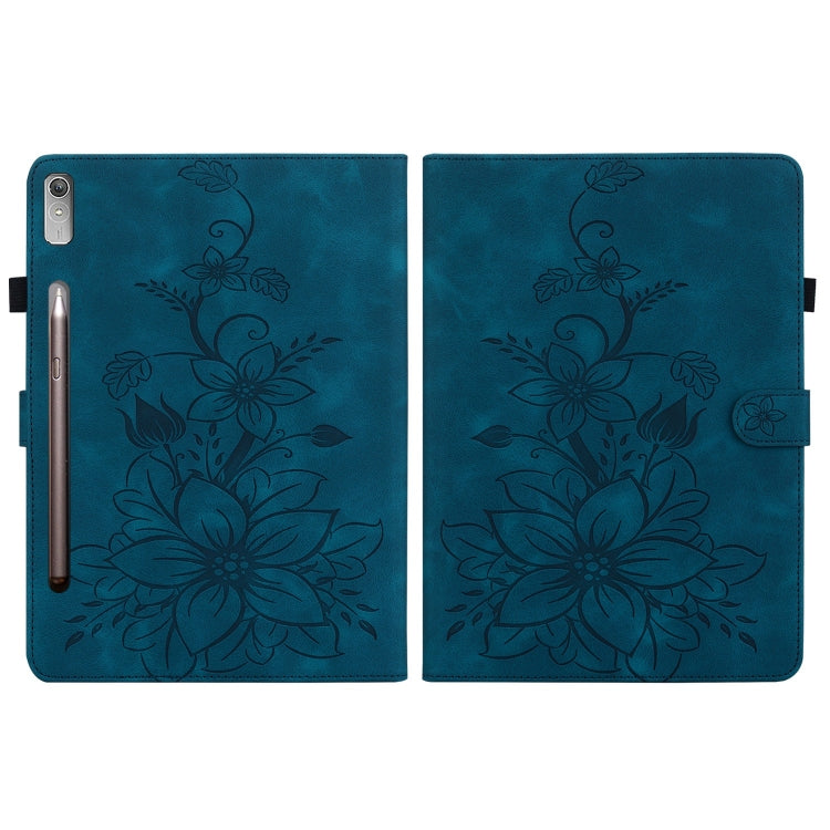 For Lenovo Tab P11 Pro Gen 2 11.2 Lily Embossed Leather Tablet Case(Dark Blue) - Lenovo by PMC TechLife | Online Shopping South Africa | PMC TechLife | Buy Now Pay Later Mobicred