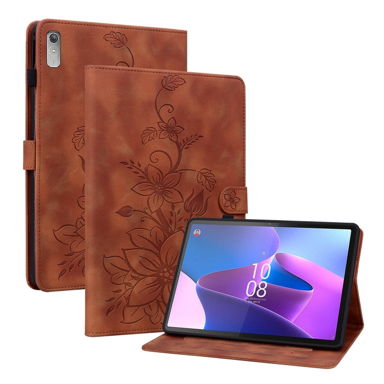 For Lenovo Tab P11 Gen 2 11.5 Lily Embossed Leather Tablet Case(Brown) - Lenovo by PMC TechLife | Online Shopping South Africa | PMC TechLife | Buy Now Pay Later Mobicred