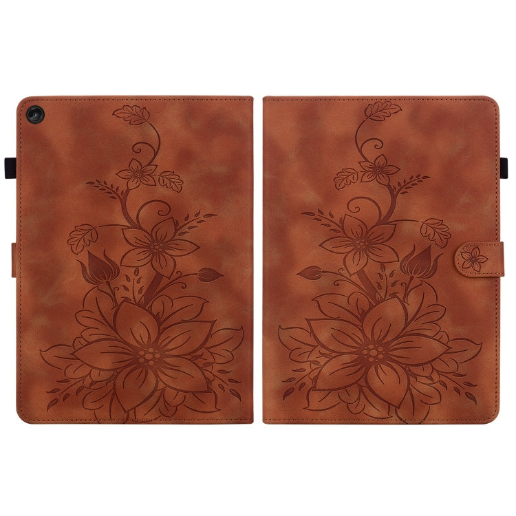 For Lenovo Tab M10 10.1 3rd Gen Lily Embossed Leather Tablet Case(Brown) - Lenovo by PMC TechLife | Online Shopping South Africa | PMC TechLife | Buy Now Pay Later Mobicred