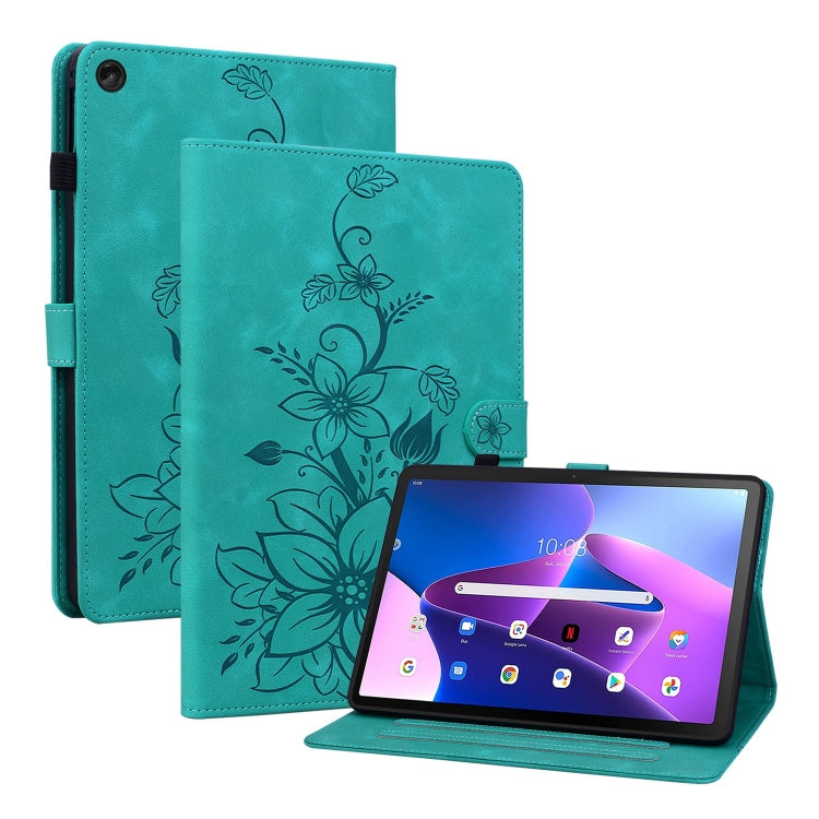 For Lenovo Tab M10 10.1 3rd Gen Lily Embossed Leather Tablet Case(Green) - Lenovo by PMC TechLife | Online Shopping South Africa | PMC TechLife | Buy Now Pay Later Mobicred