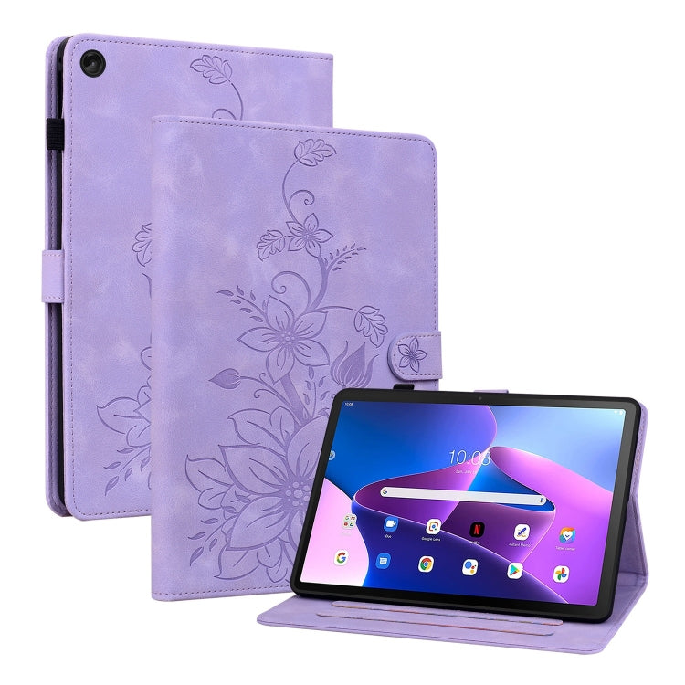 For Lenovo Tab M10 10.1 3rd Gen Lily Embossed Leather Tablet Case(Purple) - Lenovo by PMC TechLife | Online Shopping South Africa | PMC TechLife | Buy Now Pay Later Mobicred