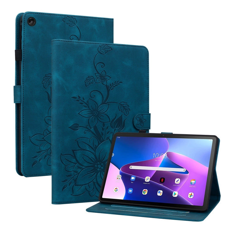For Lenovo Tab M10 10.1 3rd Gen Lily Embossed Leather Tablet Case(Dark Blue) - Lenovo by PMC TechLife | Online Shopping South Africa | PMC TechLife | Buy Now Pay Later Mobicred