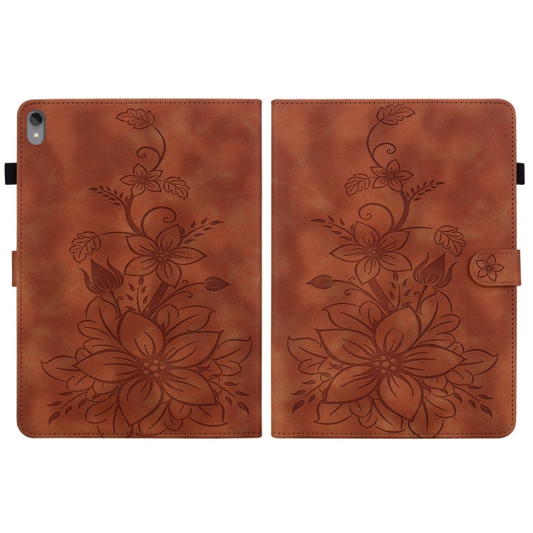 For Lenovo Tab P11 /Xiaoxin Pad Plus Lily Embossed Leather Tablet Case(Brown) - Lenovo by PMC TechLife | Online Shopping South Africa | PMC TechLife | Buy Now Pay Later Mobicred