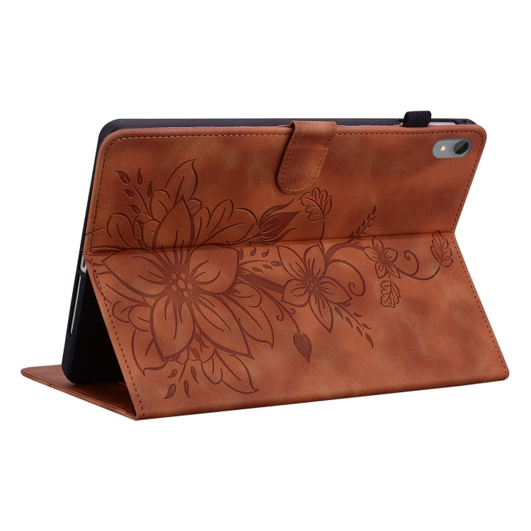 For Lenovo Tab P11 /Xiaoxin Pad Plus Lily Embossed Leather Tablet Case(Brown) - Lenovo by PMC TechLife | Online Shopping South Africa | PMC TechLife | Buy Now Pay Later Mobicred