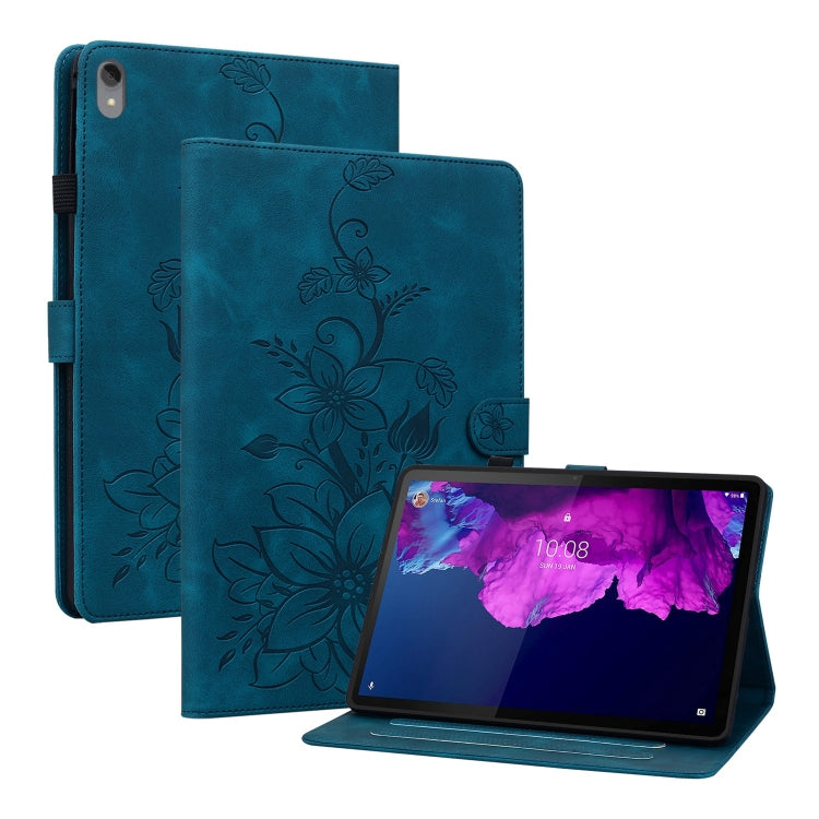 For Lenovo Tab P11 /Xiaoxin Pad Plus Lily Embossed Leather Tablet Case(Dark Blue) - Lenovo by PMC TechLife | Online Shopping South Africa | PMC TechLife | Buy Now Pay Later Mobicred