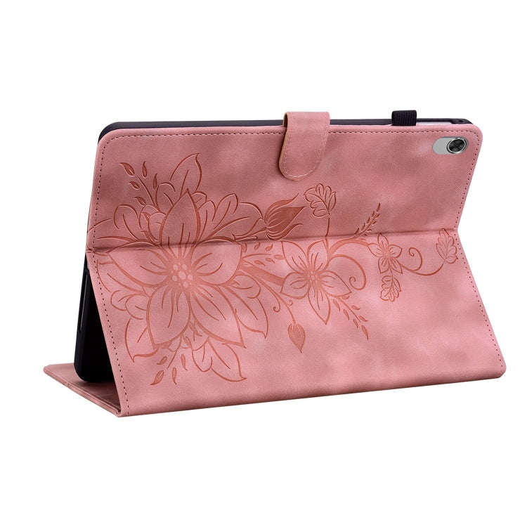 For Lenovo M10 Plus 10.3 Lily Embossed Leather Tablet Case(Pink) - Lenovo by PMC TechLife | Online Shopping South Africa | PMC TechLife | Buy Now Pay Later Mobicred