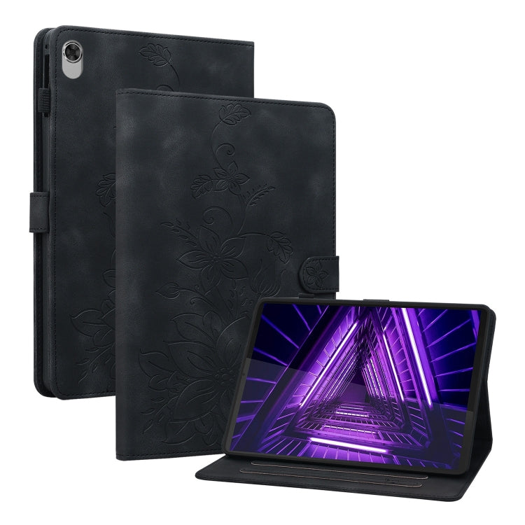 For Lenovo M10 Plus 10.3 Lily Embossed Leather Tablet Case(Black) - Lenovo by PMC TechLife | Online Shopping South Africa | PMC TechLife | Buy Now Pay Later Mobicred