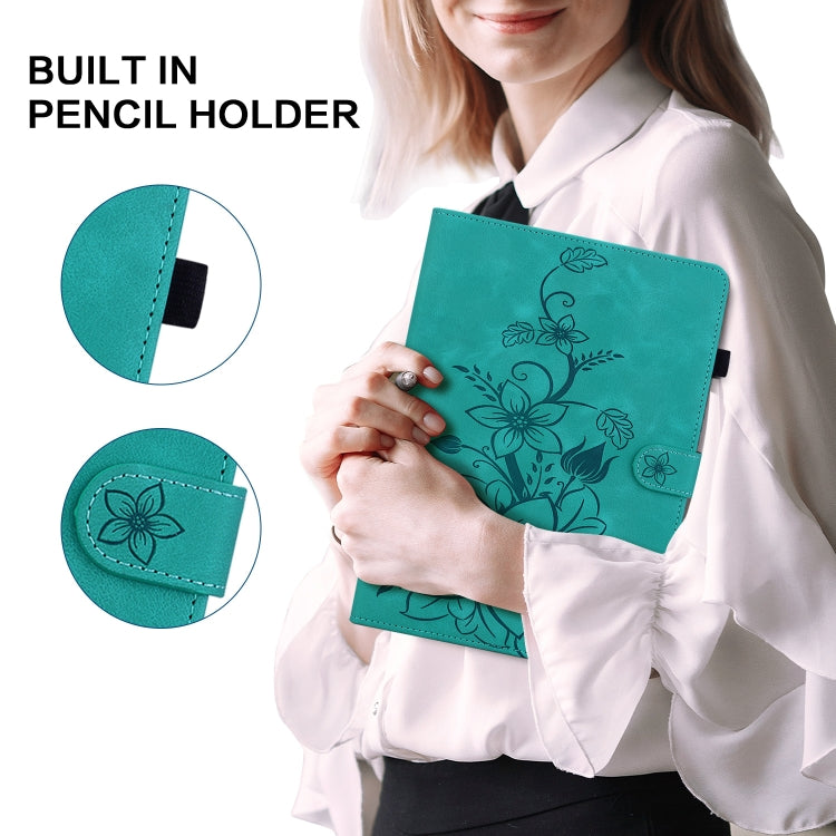 For Lenovo Tab K11 Plus Lily Embossed Leather Tablet Case(Green) - Lenovo by PMC TechLife | Online Shopping South Africa | PMC TechLife | Buy Now Pay Later Mobicred
