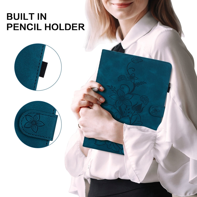 For Lenovo Tab K11 Plus Lily Embossed Leather Tablet Case(Dark Blue) - Lenovo by PMC TechLife | Online Shopping South Africa | PMC TechLife | Buy Now Pay Later Mobicred