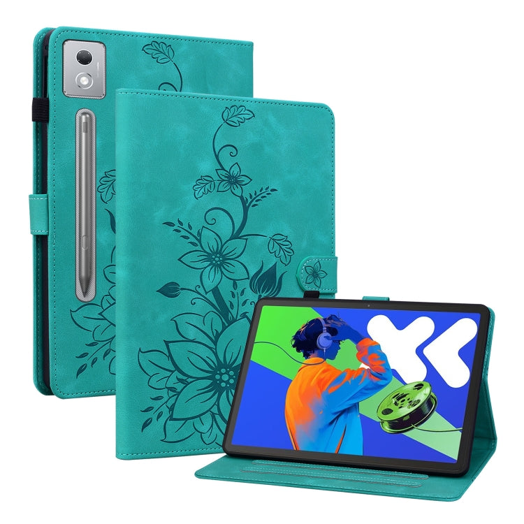 For Lenovo Tab P12 12.7 2025 Lily Embossed Leather Tablet Case(Green) - Lenovo by PMC TechLife | Online Shopping South Africa | PMC TechLife | Buy Now Pay Later Mobicred