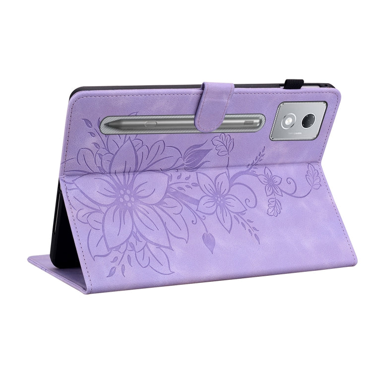 For Lenovo Tab P12 12.7 2025 Lily Embossed Leather Tablet Case(Purple) - Lenovo by PMC TechLife | Online Shopping South Africa | PMC TechLife | Buy Now Pay Later Mobicred