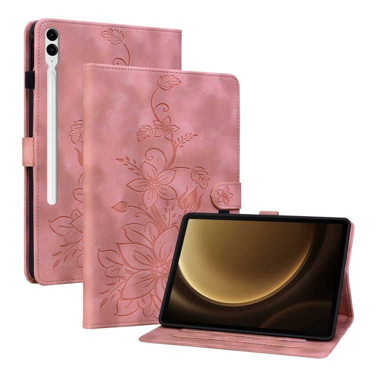 For Samsung Galaxy Tab S9+ / S9 FE+ Lily Embossed Leather Tablet Case(Pink) - free shipping - PMC Jewellery - Order now!