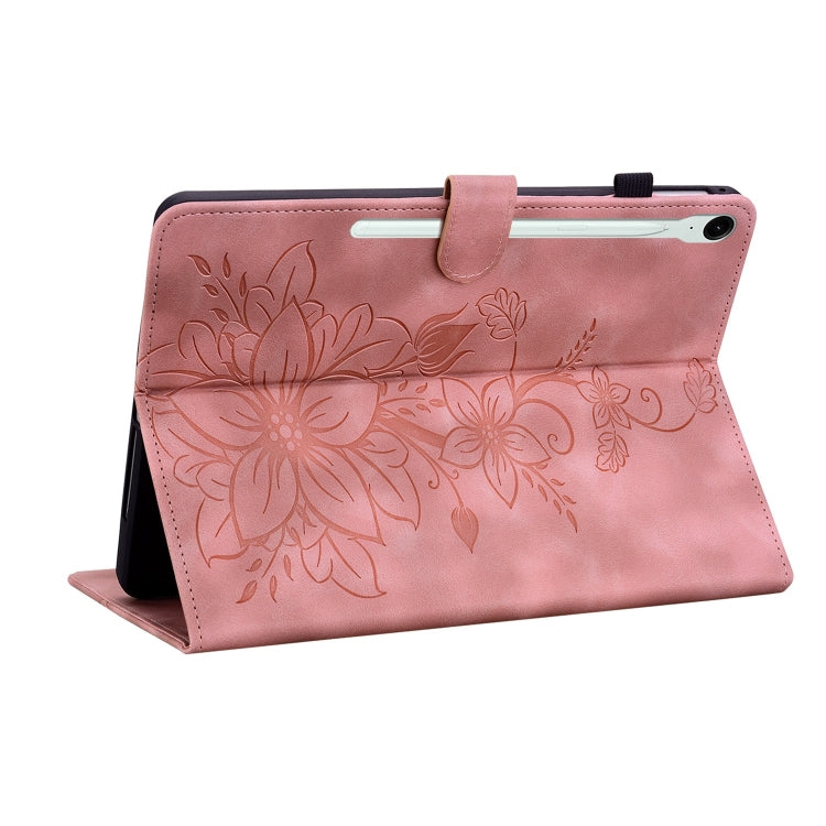 For Samsung Galaxy Tab S9 / S9 FE Lily Embossed Leather Tablet Case(Pink) - free shipping - PMC Jewellery - Order now!
