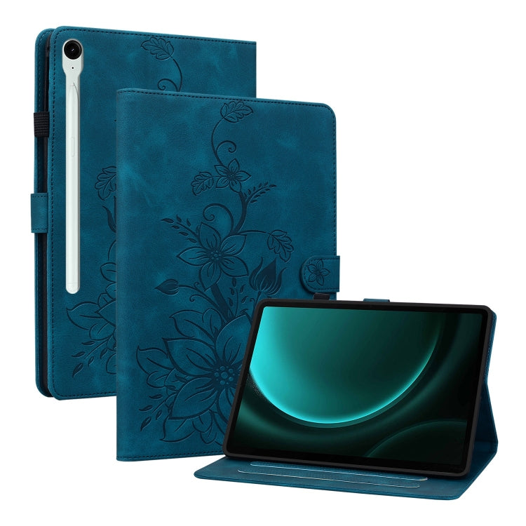 For Samsung Galaxy Tab S9 / S9 FE Lily Embossed Leather Tablet Case(Dark Blue) - free shipping - PMC Jewellery - Order now!