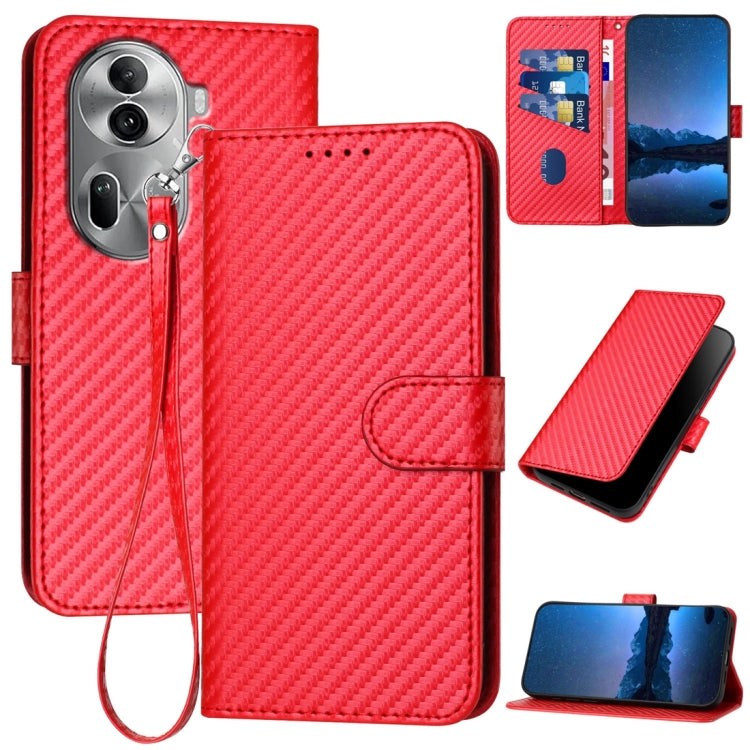 For OPPO Reno11 Pro Global YX0070 Carbon Fiber Buckle Leather Phone Case with Lanyard(Red) - OPPO Cases by PMC TechLife | Online Shopping South Africa | PMC TechLife | Buy Now Pay Later Mobicred