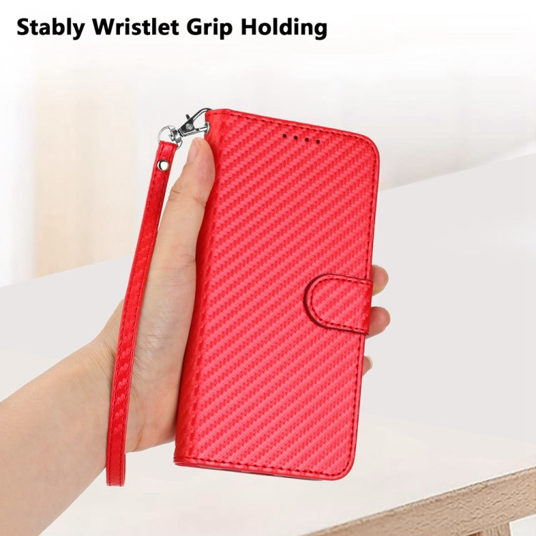 For OPPO Reno11 Pro Global YX0070 Carbon Fiber Buckle Leather Phone Case with Lanyard(Red) - OPPO Cases by PMC TechLife | Online Shopping South Africa | PMC TechLife | Buy Now Pay Later Mobicred