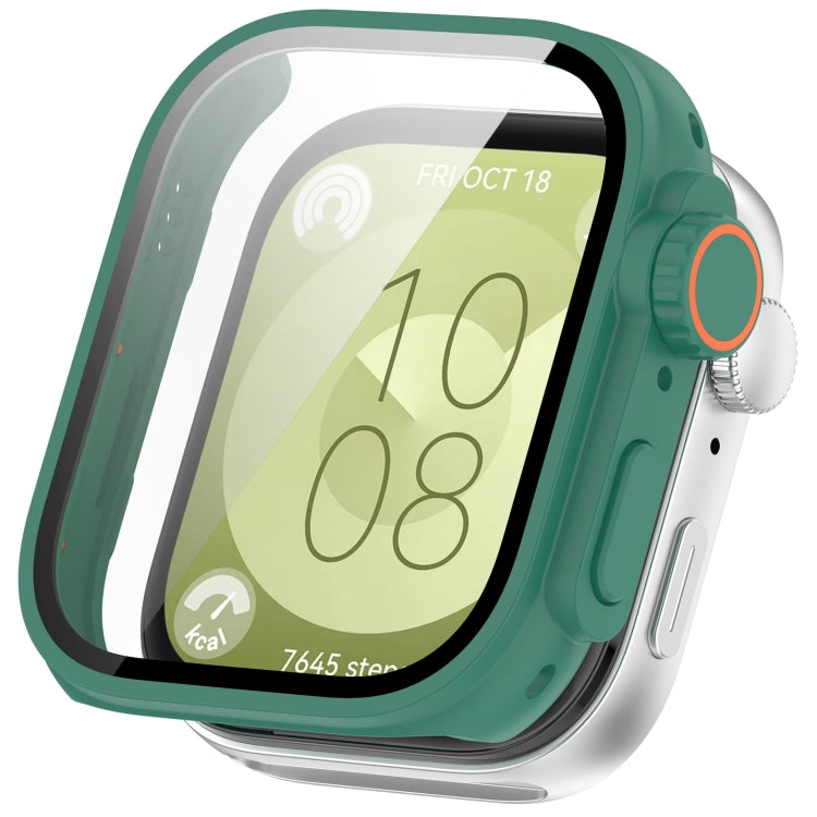 For Huawei Watch Fit3 PC + Tempered Glass Film Full Coverage Watch Protective Case(Green) - Watch Cases by PMC TechLife | Online Shopping South Africa | PMC TechLife | Buy Now Pay Later Mobicred