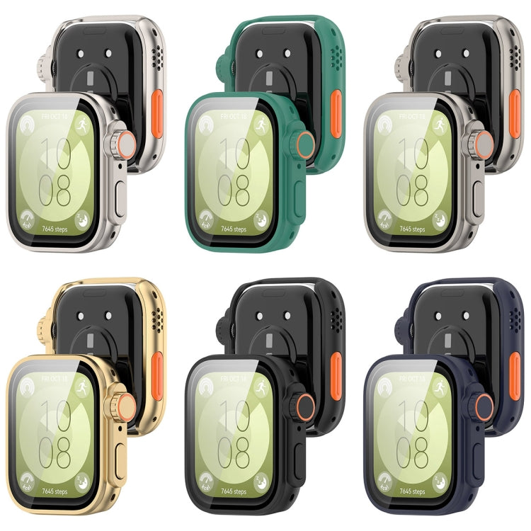 For Huawei Watch Fit3 PC + Tempered Glass Film Full Coverage Watch Protective Case(Titanium Color) - Watch Cases by PMC TechLife | Online Shopping South Africa | PMC TechLife | Buy Now Pay Later Mobicred