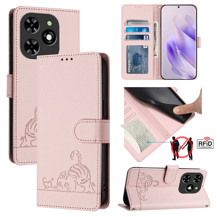 For Tecno Spark GO 2024 Cat Rat Embossed Pattern RFID Leather Phone Case with Lanyard(Pink) - Tecno Cases by PMC Jewellery | Online Shopping South Africa | PMC Jewellery | Buy Now Pay Later Mobicred
