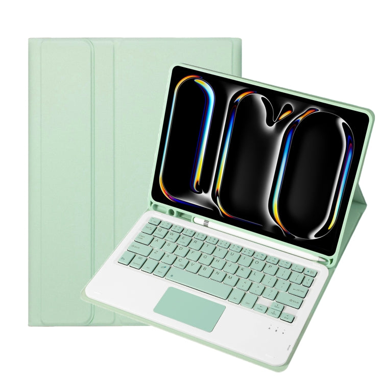 For iPad Pro 11 2024 A13B-A Lambskin Texture Bluetooth Touch Square Keyboard Leather Tablet Case with Pen Slot(Light Green) - For iPad Pro by PMC Jewellery | Online Shopping South Africa | PMC Jewellery | Buy Now Pay Later Mobicred
