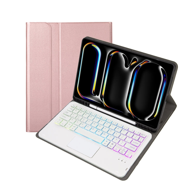 For iPad Pro 11 2024 A13B-AS Lambskin Texture Backlight Bluetooth Touch Keyboard Leather Tablet Case with Pen Slot(Rose Gold) - For iPad Pro by PMC TechLife | Online Shopping South Africa | PMC TechLife | Buy Now Pay Later Mobicred