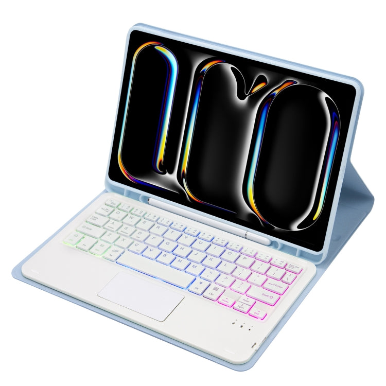 For iPad Pro 11 2024 A13B-AS Lambskin Texture Backlight Bluetooth Touch Keyboard Leather Tablet Case with Pen Slot(Light Blue) - For iPad Pro by PMC TechLife | Online Shopping South Africa | PMC TechLife | Buy Now Pay Later Mobicred