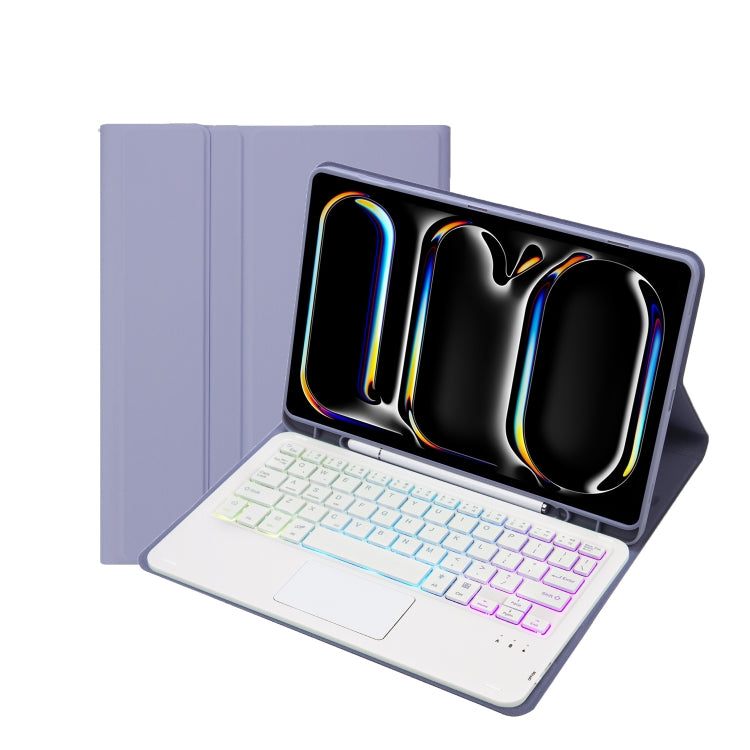 For iPad Pro 11 2024 A13B-AS Lambskin Texture Backlight Bluetooth Touch Keyboard Leather Tablet Case with Pen Slot(Purple) - For iPad Pro by PMC TechLife | Online Shopping South Africa | PMC TechLife | Buy Now Pay Later Mobicred