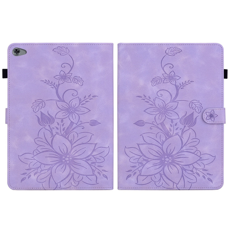 For Huawei MediaPad M5 Lite 10 / C5 10.1 Lily Embossed Leather Tablet Case(Purple) - Huawei by PMC TechLife | Online Shopping South Africa | PMC TechLife | Buy Now Pay Later Mobicred