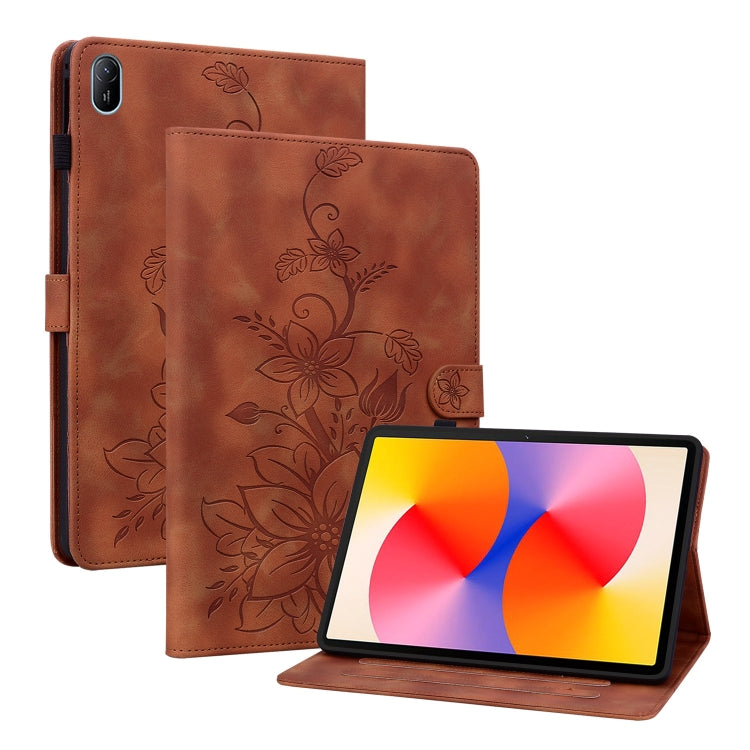 For Huawei MatePad SE 11 2024 Lily Embossed Leather Tablet Case(Brown) - Huawei by PMC Jewellery | Online Shopping South Africa | PMC Jewellery | Buy Now Pay Later Mobicred