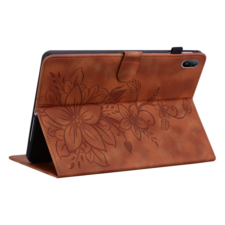 For Huawei MatePad SE 11 2024 Lily Embossed Leather Tablet Case(Brown) - Huawei by PMC Jewellery | Online Shopping South Africa | PMC Jewellery | Buy Now Pay Later Mobicred
