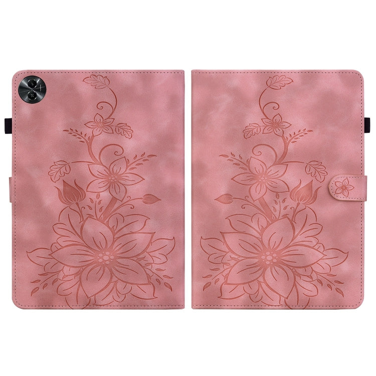 For Realme Pad 2 11.5 Lily Embossed Leather Tablet Case(Pink) - Realme by PMC TechLife | Online Shopping South Africa | PMC TechLife | Buy Now Pay Later Mobicred