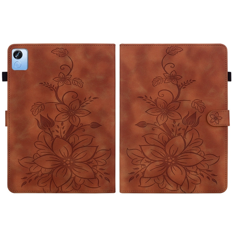 For Realme Pad X Lily Embossed Leather Tablet Case(Brown) - Realme by PMC TechLife | Online Shopping South Africa | PMC TechLife | Buy Now Pay Later Mobicred