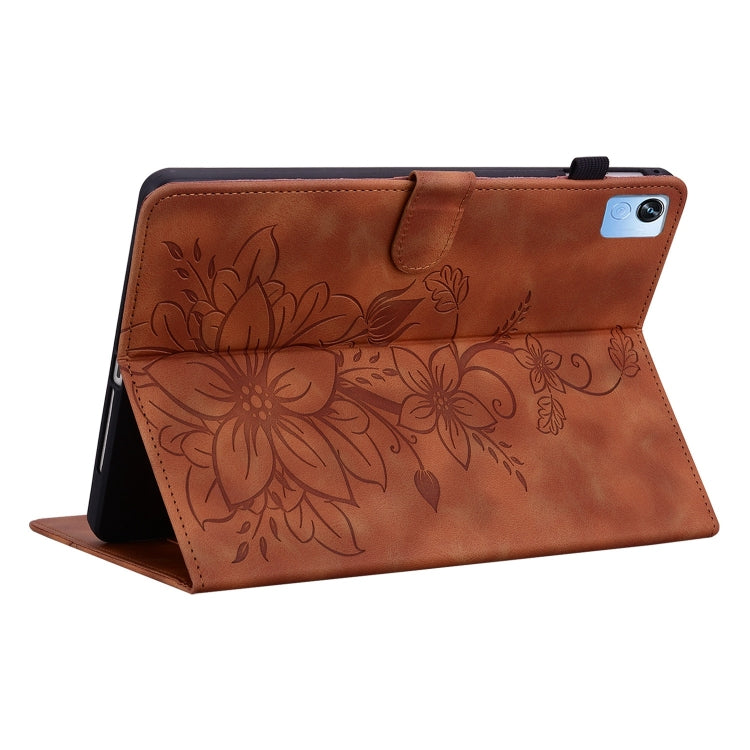 For Realme Pad X Lily Embossed Leather Tablet Case(Brown) - Realme by PMC TechLife | Online Shopping South Africa | PMC TechLife | Buy Now Pay Later Mobicred