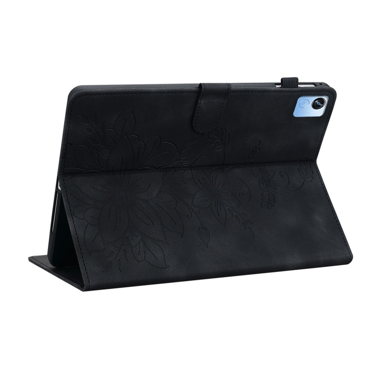 For Realme Pad X Lily Embossed Leather Tablet Case(Black) - Realme by PMC TechLife | Online Shopping South Africa | PMC TechLife | Buy Now Pay Later Mobicred
