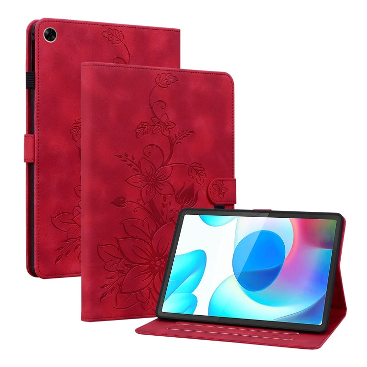For Realme Pad 10.4 Lily Embossed Leather Tablet Case(Red) - Realme by PMC TechLife | Online Shopping South Africa | PMC TechLife | Buy Now Pay Later Mobicred
