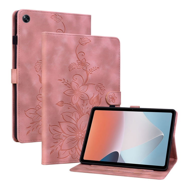 For OPPO Pad Air Lily Embossed Leather Tablet Case(Pink) - free shipping - PMC TechLife - Order now!