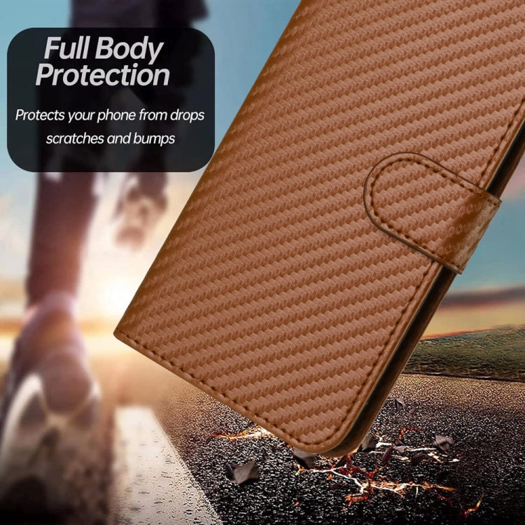 For Huawei Pura 70 YX0070 Carbon Fiber Buckle Leather Phone Case with Lanyard(Coffee) - Huawei Cases by PMC Jewellery | Online Shopping South Africa | PMC Jewellery | Buy Now Pay Later Mobicred