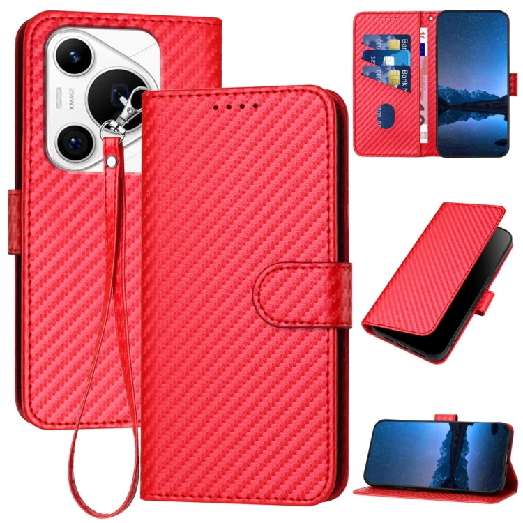 For Huawei Pura 70 Pro / Pura 70 Ultra YX0070 Carbon Fiber Buckle Leather Phone Case with Lanyard(Red) - Huawei Cases by PMC Jewellery | Online Shopping South Africa | PMC Jewellery | Buy Now Pay Later Mobicred