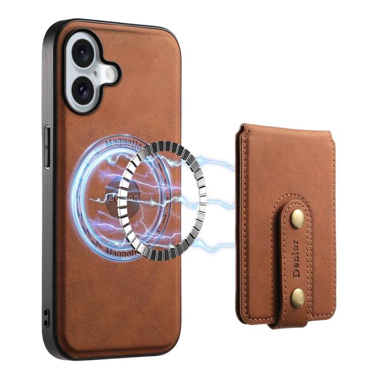 For iPhone 16 Denior D14 NK Retro Pattern MagSafe Magnetic Card Holder Leather Phone Case(Brown) - iPhone 16 Cases by Denior | Online Shopping South Africa | PMC TechLife | Buy Now Pay Later Mobicred