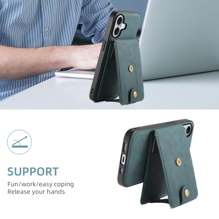For iPhone 16 Denior D14 NK Retro Pattern MagSafe Magnetic Card Holder Leather Phone Case(Blue) - iPhone 16 Cases by Denior | Online Shopping South Africa | PMC TechLife | Buy Now Pay Later Mobicred