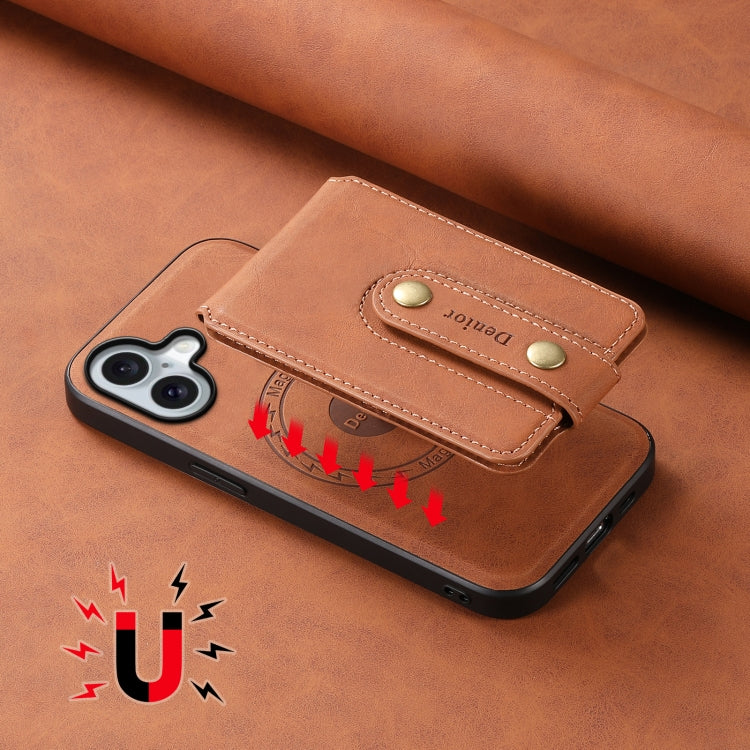 For iPhone 16 Plus Denior D14 NK Retro Pattern MagSafe Magnetic Card Holder Leather Phone Case(Brown) - iPhone 16 Plus Cases by Denior | Online Shopping South Africa | PMC TechLife | Buy Now Pay Later Mobicred