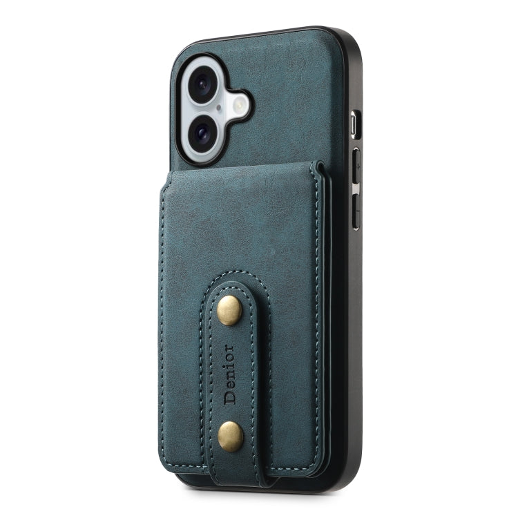 For iPhone 16 Plus Denior D14 NK Retro Pattern MagSafe Magnetic Card Holder Leather Phone Case(Blue) - iPhone 16 Plus Cases by Denior | Online Shopping South Africa | PMC TechLife | Buy Now Pay Later Mobicred