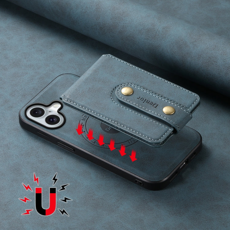 For iPhone 16 Plus Denior D14 NK Retro Pattern MagSafe Magnetic Card Holder Leather Phone Case(Blue) - iPhone 16 Plus Cases by Denior | Online Shopping South Africa | PMC TechLife | Buy Now Pay Later Mobicred