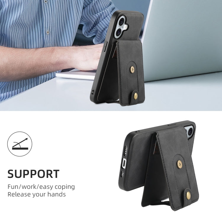 For iPhone 16 Plus Denior D14 NK Retro Pattern MagSafe Magnetic Card Holder Leather Phone Case(Black) - free shipping - PMC TechLife - Order now!