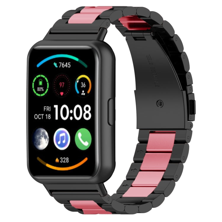 For Huawei Watch Fit 3 Three Bead Stainless Steel Metal Watch Band(Black Pink) - Watch Bands by PMc TechLife | Online Shopping South Africa | PMc TechLife | Buy Now Pay Later Mobicred